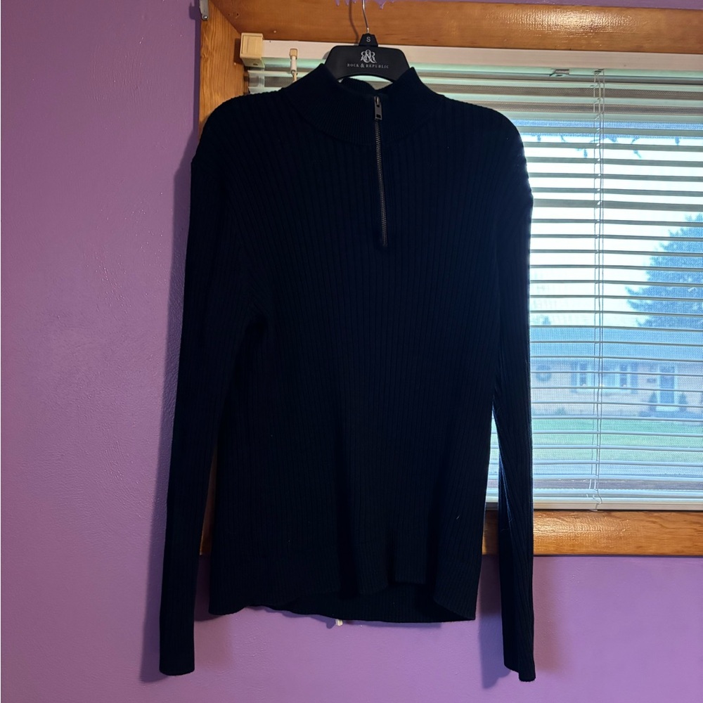 Express Mens Sweater Sz L Pullover Navy 1/4 Zip Long Sleeve Mock Neck Classic